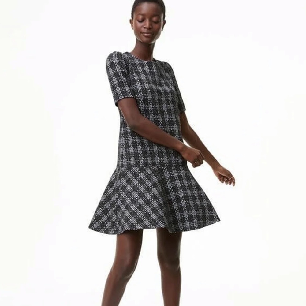 Loft Plaid Knit Flounce Dress